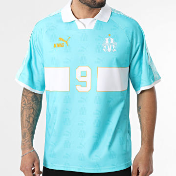 Puma - Maillot De Foot A Bandes OM King Retro Jersey 785777 Turquoise Blanc