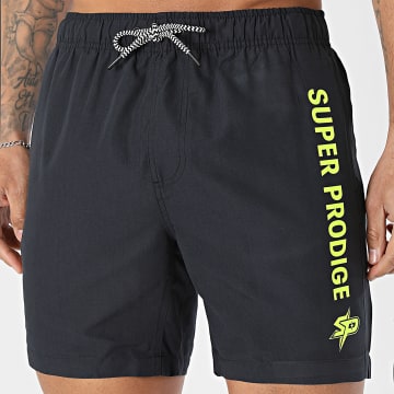 Super Prodige - Pantalón Corto de baño Logo SP Negro Amarillo Fluorescente