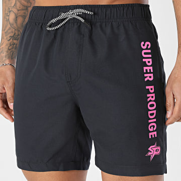 Super Prodige - Pantalón Corto de baño Logo SP Negro Rosa Fluorescente