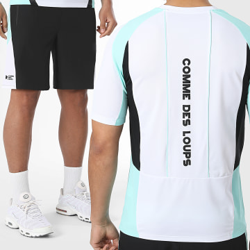 Comme Des Loups - Conjunto T-Shirt e Calção de treino Wave Branco Azul Turquesa Preto