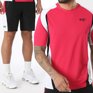 Comme Des Loups - Conjunto T-Shirt E Calção de treino Wave Rosa Fúcsia Preto Branco