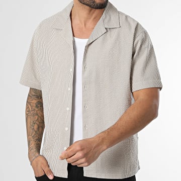 JJ Rebel - Chemise Manches Courtes A Rayures Haven Resort Beige Taupe