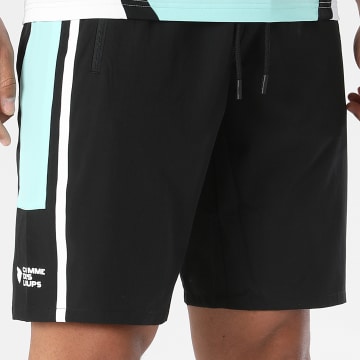 Comme Des Loups - Calção de treino A Bandas Master Preto Turquesa Branco