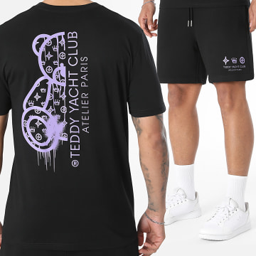 Teddy Yacht Club - Co-ord Set T-Shirt En Casual Short Atelier Paris Zwart Lavendel