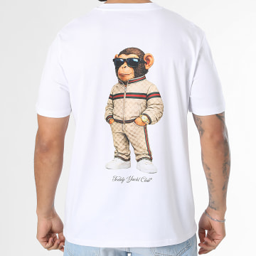 Teddy Yacht Club - T-Shirt Oversized Large Monkey Style All Over Beige Achterkant Wit