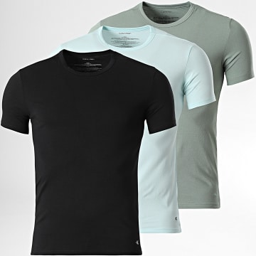 Calvin Klein - Pack van 3 Slim T-Shirts 4185 Lichtblauw Groen Kaki Zwart