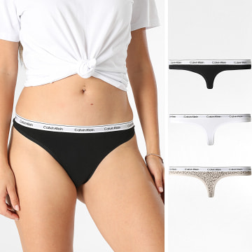 Calvin Klein - Pack de 3 Strings Mulher QD5209 Branco Preto Bege