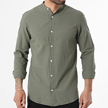 Jack And Jones - Camisa de Manga Larga En Lino Breeze Linen Blend Verde Kaki