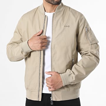 Schott NYC - Chaqueta Bomber Zippada Cabers Beige