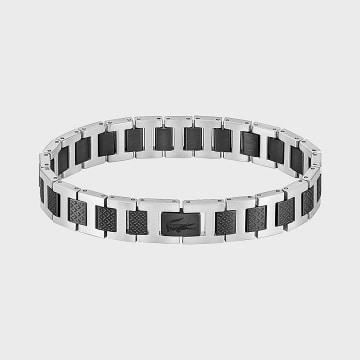 Lacoste - Bracciale Metropole Logo Coccodrillo Inciso Argento Nero