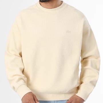Lacoste - Sweat Crewneck Texturé Loose Fit Logo Brodé Crocodile Ton Sur Ton Beige