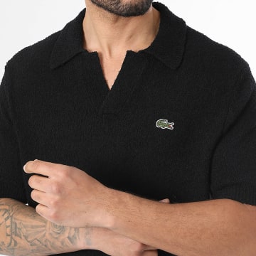 Lacoste - Polo Korte Mouwen Getextureerd Logo Geborduurd Krokodil Classic Fit Zwart