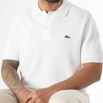 Lacoste - Polo Manches Courtes Maille Logo Brodé Crocodile Classic Fit Blanc