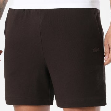 Lacoste - Pantalón Corto de chándal Logo Bordado Cocodrilo Tonal Marrón