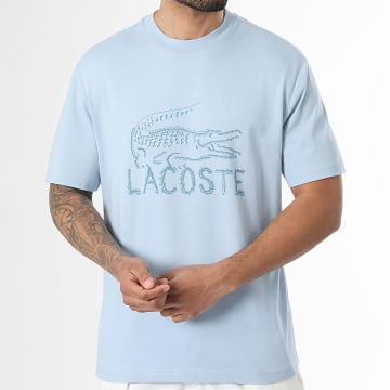 Lacoste - Tee Shirt Logo Crocodile Imprimé Classic Fit Bleu Clair