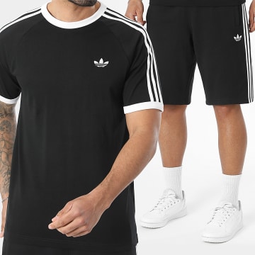 Adidas Originals - Ensemble Tee Shirt Et Short Jogging A Bandes 3 Stripes KE3538 KE3566 Noir Blanc