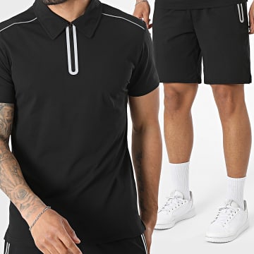 Classic Series - Ensemble Polo Manches Courtes Col Zippé Et Short Jogging 762 Noir Réfléchissant