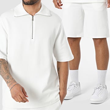 KZR - Ensemble Tee Shirt Oversize Col Zippé Et Short Jogging 233 Beige Clair