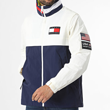 Tommy Hilfiger - Veste Capuche Zippée US Sail GP Colorblock Regatta 0031 Beige Clair Bleu Marine