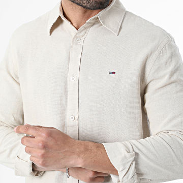 Tommy Jeans - Chemise Manches Longues Regular Fit Linen Blend 2761 Beige Chiné