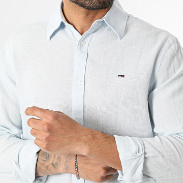 Tommy Jeans - Chemise Manches Longues Regular Fit Linen Blend 2761 Bleu Clair Chiné