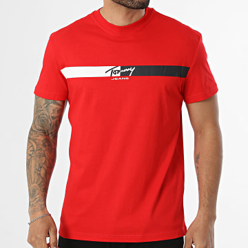 Tommy Jeans - Tee Shirt Regular Fit Signature Stripe 2539 Rouge