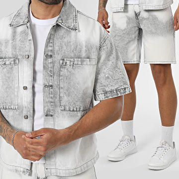Uniplay - Tracksuit Short Sleeve Shirt Jean And Jean Short 437 Grey White