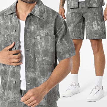 Uniplay - Ensemble Chemise Manches Courtes Jean Et Short Jean 432 Gris Antharcite Chiné