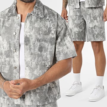Uniplay - Tracksuit Short Sleeve Jean Shirt And Jean Short 432 Light Grey Mélange