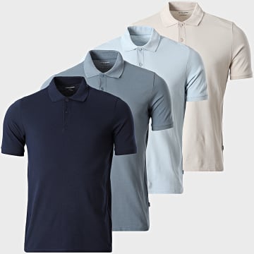 Jack And Jones - Pack de 4 Polos de Manga Corta Kane Beige Azul Claro Azul Marino Azul Gris