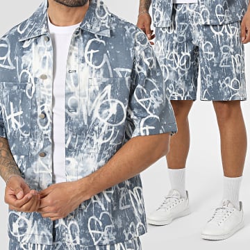 Uniplay - Tracksuit Short Sleeve Jean Shirt And Jean Short 449 Blue Navy Grey White