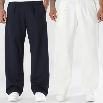 LBO - Pack of 2 Wide Pleated Dress Trousers 2350 2379 White Navy