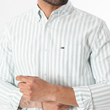 Tommy Jeans - Chemise Manches Longues A Rayures Regular Fit Stripe Oxford 2790 Blanc Vert