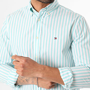 Tommy Hilfiger - Chemise Manches Longues A Rayures Regular Fit Classic 2440 Blanc Turquoise