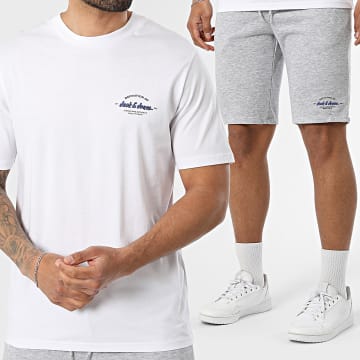 Jack And Jones - Ensemble Tee Shirt Et Short Jogging Brandon Blanc Gris Chiné