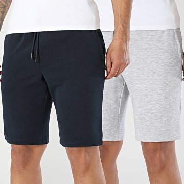 Jack And Jones - Lot De 2 Shorts Jogging Gordon Bradley Bleu Marine Gris Chiné