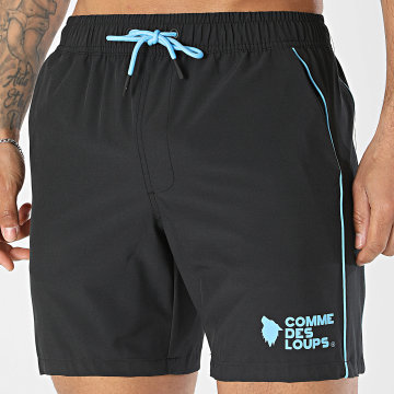 Comme Des Loups - Pantalón Corto de baño Steam Negro Azul Claro