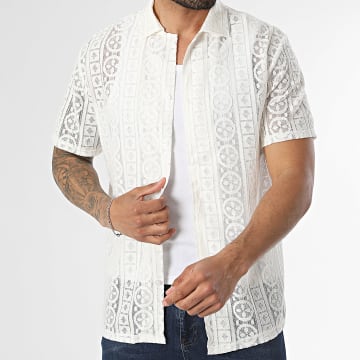 Frilivin - Camicia Maniche Corte Estiva Traforata In Maglia 325 Bianco