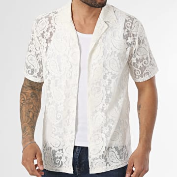 Frilivin - Camicia Maniche Corte Estiva Traforata 326 Bianco