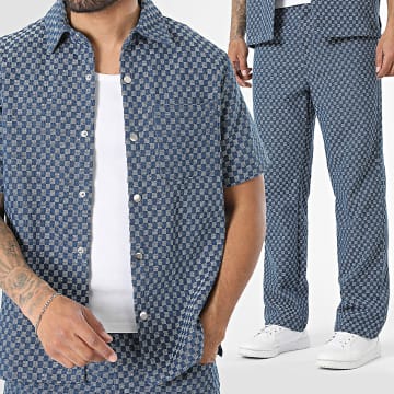Frilivin - Completo Camicia Jean Maniche Corte E Jeans A Quadri 7M3 Blu Denim
