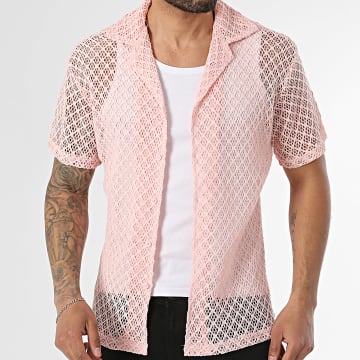 Frilivin - Camicia Maniche Corte Estiva Traforata In Maglia 632 Rosa