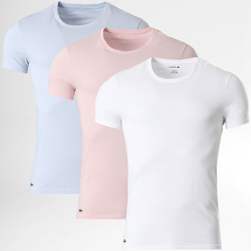 Lacoste - Pack de 3 Camisetas Slim Fit Logo Bordado Cocodrilo Blanco Rosa Azul Claro