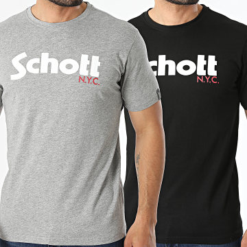 Schott NYC - Pack van 2 T-Shirts Logo Grijs Melange Zwart