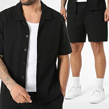 Frilivin - Ensemble Chemise Manches Courtes Et Short Jogging Waffle 103 Noir