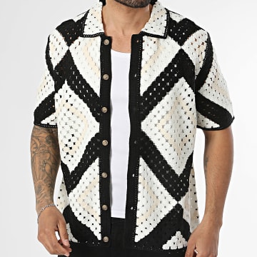 Frilivin - Chemise Manches Courtes Crochet 313 Blanc Noir Beige Clair