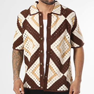 Frilivin - Camisa Manga Corta Crochet 313 Beige Marrón
