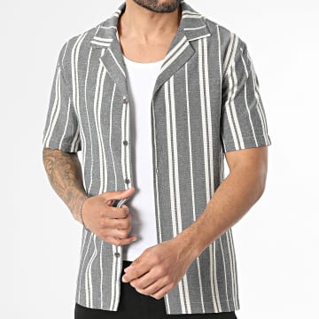 Frilivin - Kurzarmhemd Gestreift Schwarz Meliert Beige