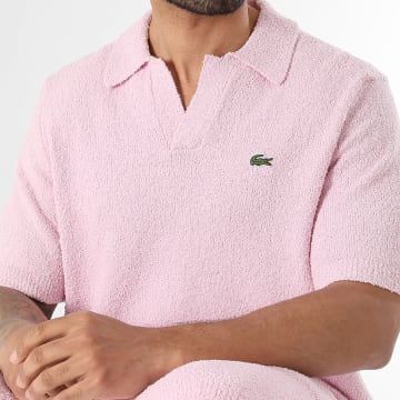 Lacoste - Polo Manga Corta Texturizado Logo Bordado Cocodrilo Classic Fit Rosa