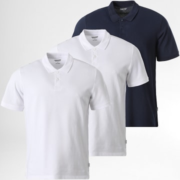 Jack And Jones - Pack van 3 Basic Korte Mouwen Polo's Wit Marineblauw