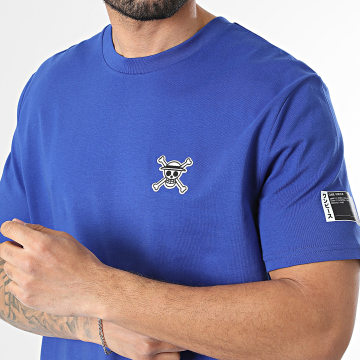 One Piece - Tee Shirt Oversize Patch Blanc Bleu Roi